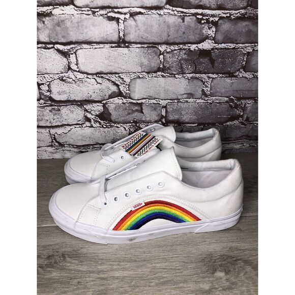 Vans 507452 White Canvas Rainbow Embroidered Lace Sneaker Shoes Men Sz 13M US/47 - Picture 14 of 16